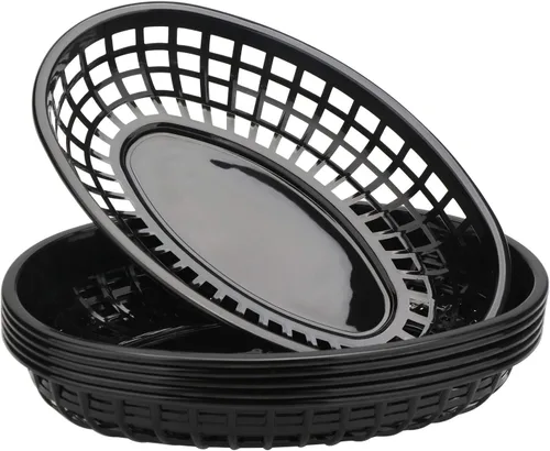 Miniatura 8 de EUSOAR Bandejas de plástico para servir, 6 cestas de alimentos de 9.4 x 5.9 pulgadas para servir, cestas de pan reutilizables para suministros