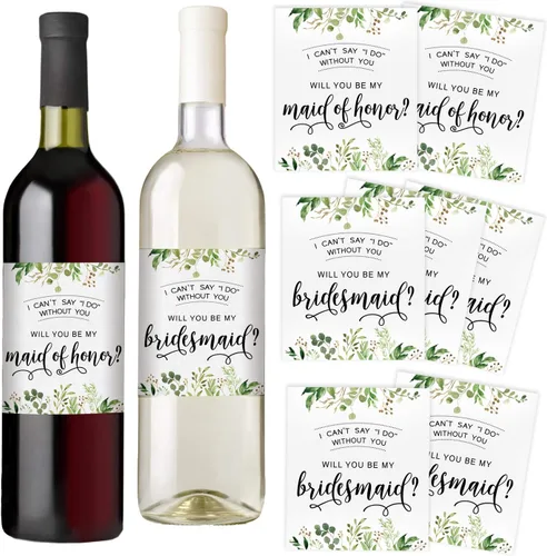 Miniatura 3 de Printed Party Propuesta de dama de honor para botella de vino, etiqueta de regalo, vegetación, juego de 8