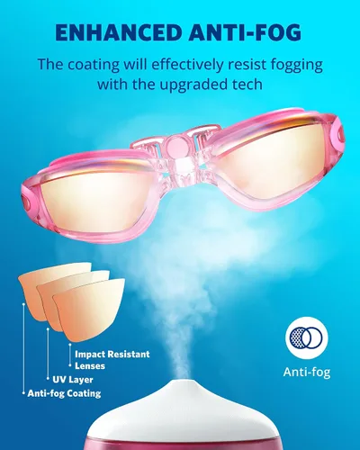 Miniatura 3 de Aegend - Gafas de natación, paquete de 2 gafas de natación sin filtraciones, para adultos, hombres, mujeres y jóvenes Rosa y verde