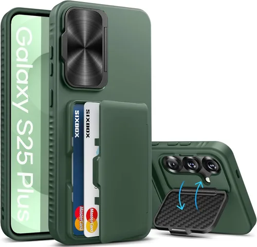 Miniatura 10 de Funda para Samsung Galaxy S25 FE, tarjetero integrado, soporte y cubierta para lente, prueba de caídas de grado militar, borde de silicona suave