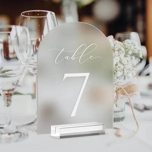 Miniatura 5 de Números de mesa de arco transparente para boda, mesa de acrílico arqueada de 5 x 7 pulgadas, números 1-10 con soportes, letrero de arco de acrílico