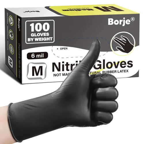 Miniatura 12 de Borje Guantes de nitrilo XL, 100 guantes desechables, negros, sin látex y polvo, 6 mil, examen médico, seguros para alimentos, cocina, mecánicos