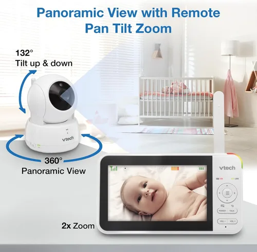 Miniatura 4 de VTech Monitor de bebé sin WiFi, pantalla de 5 pulgadas y zoom panorámico remoto para recién nacidos, a prueba de piratas, batería de 17 horas, rango