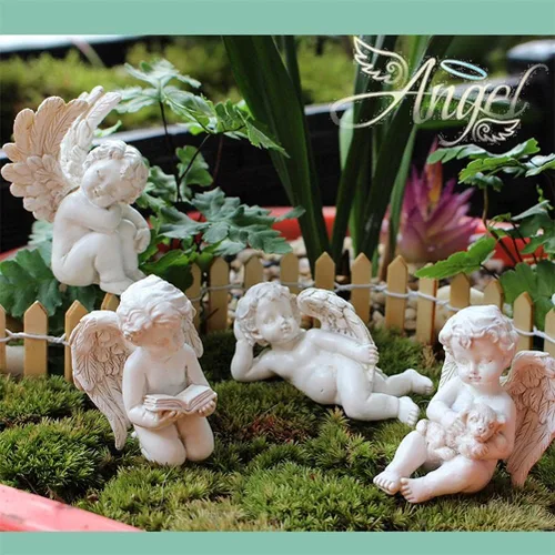 Miniatura 2 de 5 piezas de estatuas de ángel en miniatura, estacas de jardín de resina, maceteros de jardín en miniatura, figuritas de ángel, decoración