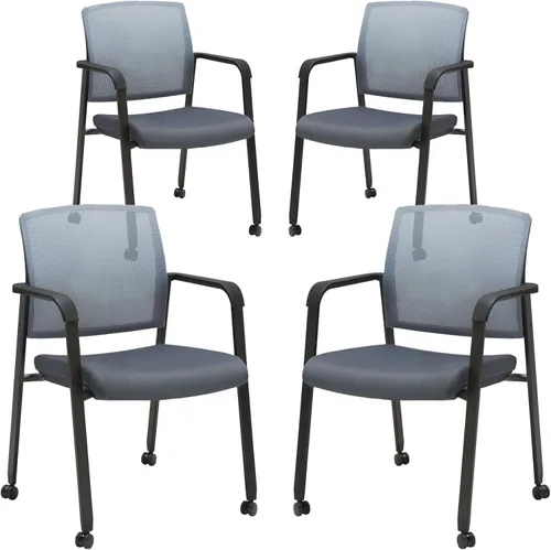 Miniatura 28 de CLATINA Sillas de oficina apilables para recepción de invitados con brazo, silla de sala de espera con respaldo de malla con asiento de tela Negro