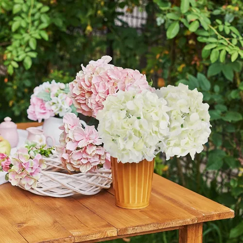 Miniatura 6 de JPSOR 40 cabezas artificiales de seda de hortensias con tallos, flores falsas para el día de la madre, boda, centro de mesa, hogar, jardín, Blanco