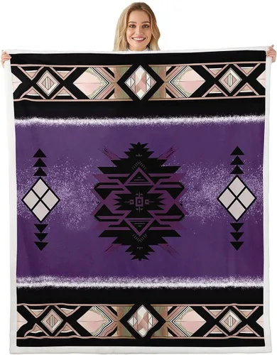 Miniatura 9 de Manfei Manta azteca nativa americana para decoración de habitación de niños y niñas, manta retro tribal geométrica bohemia para sofá, manta de forro
