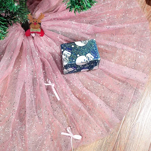 Miniatura 13 de Skylety Falda de árbol de 36 pulgadas para el día de San Valentín, falda redonda de tul con volantes y lentejuelas de doble capa para Año Nuevo, Rosa