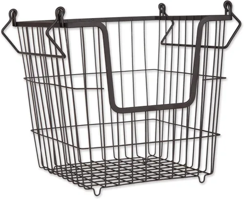 Miniatura 20 de DII - Cubo de almacenamiento apilable de malla de alambre de metal, grande y rectangular, 33 x 25 x 28 cm, blanco Negro