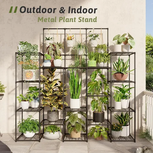 Miniatura 2 de GENTINGBRO Soporte de metal para plantas al aire libre de 63 pulgadas de alto, estante para plantas de 14 niveles grande para plantas