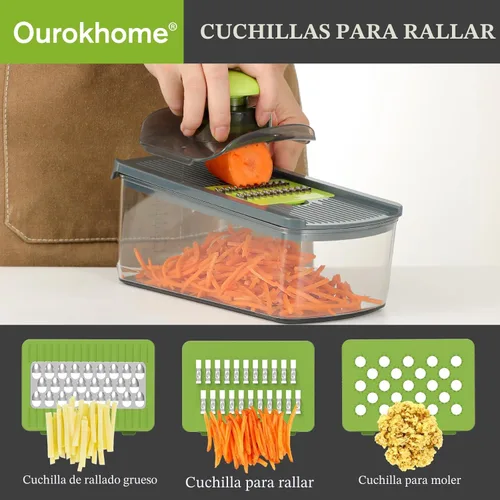 Miniatura 3 de Ourokhome Cortador de mandolina para cocina, rallador de verduras seguro para manos con 6 cuchillas de mandolina, cortador de gofres para papas