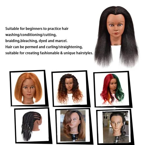 Miniatura 4 de Cabeza de maniquí de 100% cabello humano, cosmetología, pelo, africano, entrenamiento, peinado soplado, corte trenzado, para peluquería