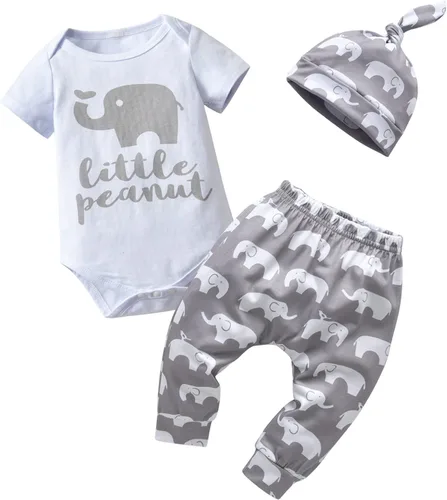 Miniatura 92 de Conjunto de 3 piezas de ropa de bebé recién nacido con estampado de manga larga + pantalones + sombrero