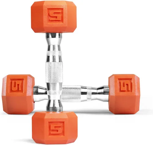WF Athletic Supply Mancuernas hexagonales con revestimiento de goma Black & COLOR con mango cromado contorneado, entrenamiento de cuerpo completo y