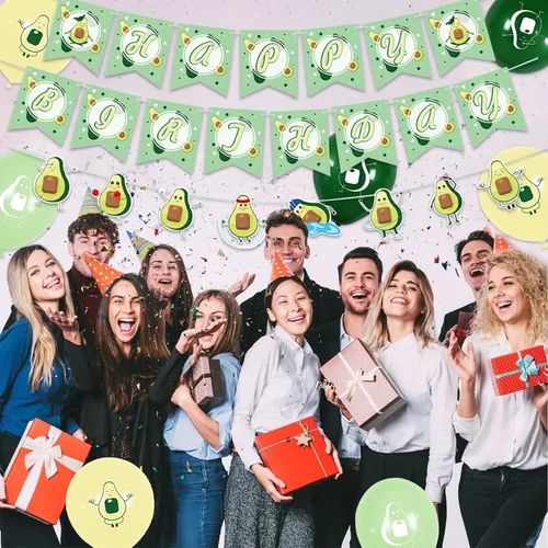 Miniatura 6 de Decoraciones de cumpleaños de aguacate, suministros para fiestas temáticas de frutas con pancarta de feliz cumpleaños, pancarta de guirnalda