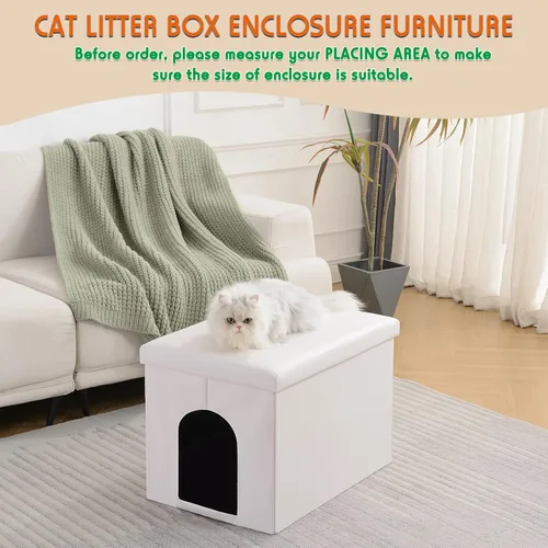 Miniatura 4 de MEEXPAWS Mueble Gabinete Oculto para Caja de Arena de Gatos, Banco de Baño para Gatos con Gabinete de Almacenamiento Grande 25.6'' x 17.7'' x Blanco