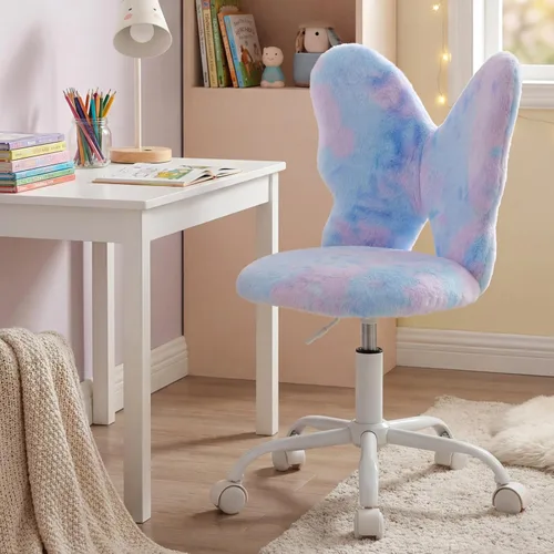 Miniatura 2 de Butterfly - Escritorio y silla para niños, ajustable, giratorio, peludo, azul, para el hogar, dormitorio, escuela, dormitorio