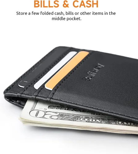 Miniatura 142 de Buffway Billetera delgada para hombre, minimalista con bolsillo frontal delgado, tarjetero de cuero con bloqueo RFID para viajes de trabajo