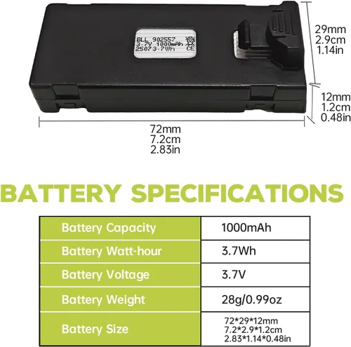 Miniatura 2 de 3 unids 3.7 V 1000 mAh Lipo batería con 1 unids cable de carga USB para E88 E88MAX E99 E99MAX BD101 P15PRO P8 A13 A15 K10MAX RC Drone batería