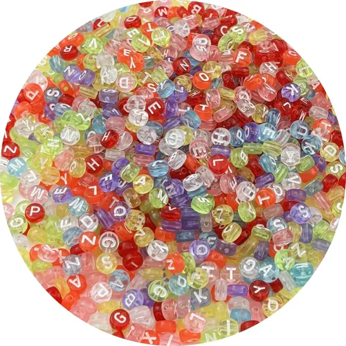 Miniatura 10 de 1000 cuentas redondas de acrílico del alfabeto para la fabricación de joyas y manualidades (cuentas blancas de letras coloridas)