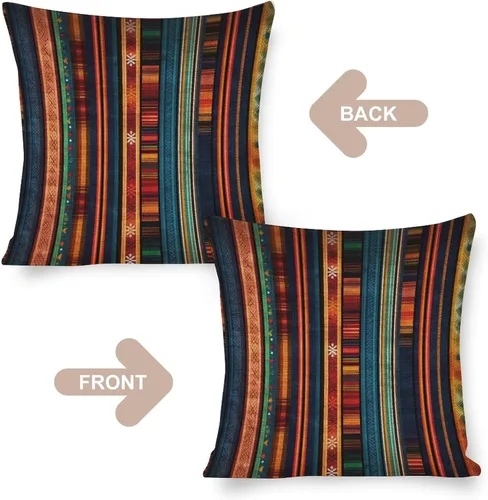 Miniatura 3 de Funda de cojín de lino con diseño de rayas bohemias, estilo bohemio, mexicano, retro, multicolor, funda de almohada decorativa de tela de lino