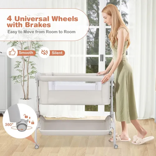 Miniatura 7 de BABY JOY Cuna de bebé, Cuna mecedora 3 en 1 con cesta de almacenamiento, diseño de doble bloqueo, 7 alturas ajustables, colchón suave y bolsa