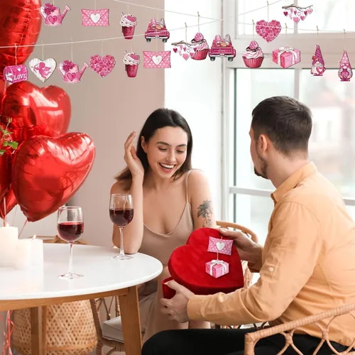 Miniatura 4 de 24 adornos colgantes rosados de San Valentín – Sobre de corazón para tartas de autos, regalos de rociadores enanos para decoración del día de San