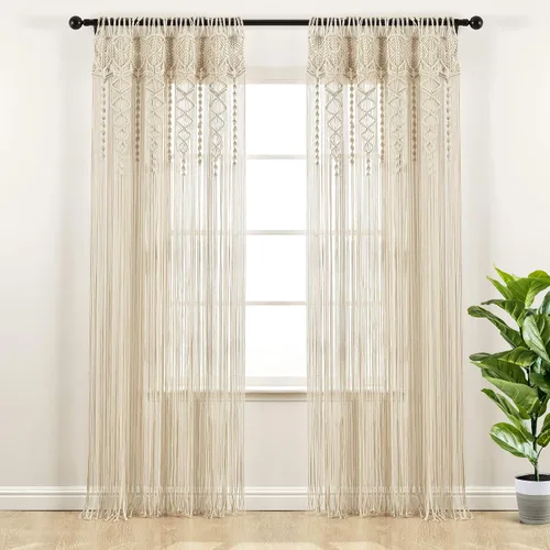 Miniatura 14 de Lush Decor Panel de Cortina de Ventana de Algodón Texturizado Boho Macramé, 40" An x 84" L, Blanco - Divisor de Habitación o Decoración de Boda