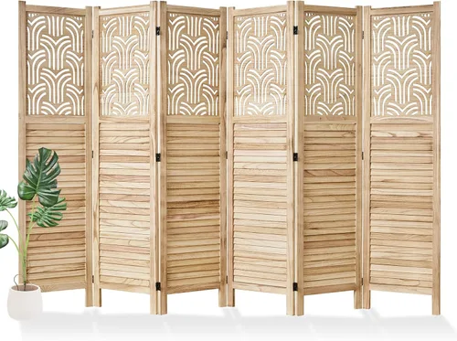 Miniatura 11 de Svimi Divisor de Habitación Plegable, 66.9 Pulgadas 4 Paneles Pantallas de Privacidad Talladas en Madera, Montaje Fácil Independiente Portátil Pared