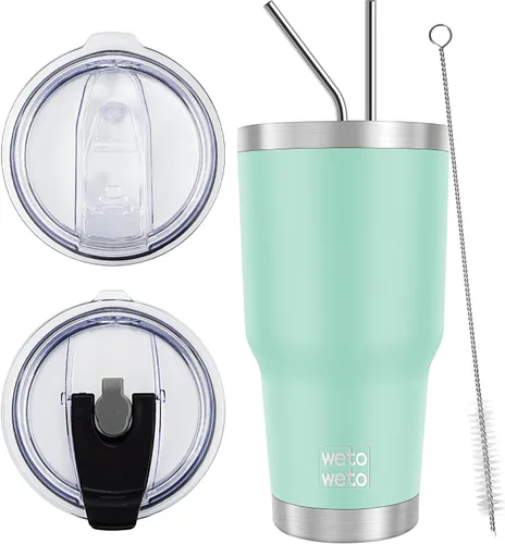 Miniatura 20 de WETOWETO - Vaso de 30oz, taza de viaje con aislamiento al vacío de acero inoxidable, taza de café y agua con recubrimiento en polvo de doble pared