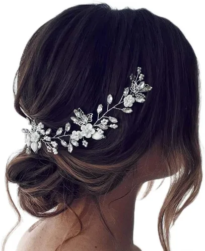 Unicra Accesorio para el cabello de novia con cristales para mujeres y niñas (plateado)