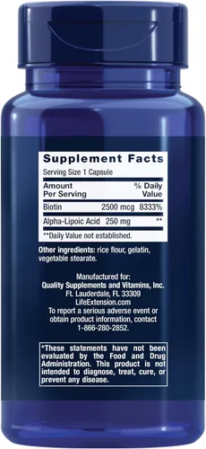 Miniatura 2 de Life Extension Ácido alfa lipoico con biotina, para protección celular, antioxidante universal para la salud del hígado y los nervios, sin gluten
