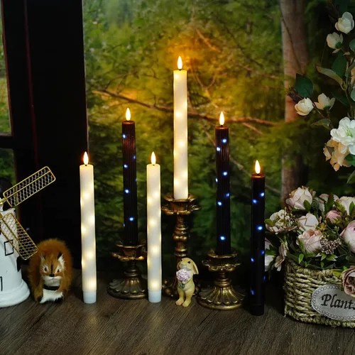 Miniatura 2 de kakoya Velas cónicas sin llama de cera real con temporizador remoto, 6 velas cónicas que funcionan con pilas, velas LED de 9.6 pulgadas con cuerda