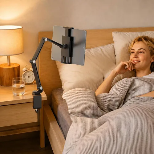 Miniatura 6 de Houele Soporte para Tableta, Brazo Plegable Ajustable para Tableta iPad Soporte de Escritorio con Base Giratoria de 360°, Soporte para Teléfono