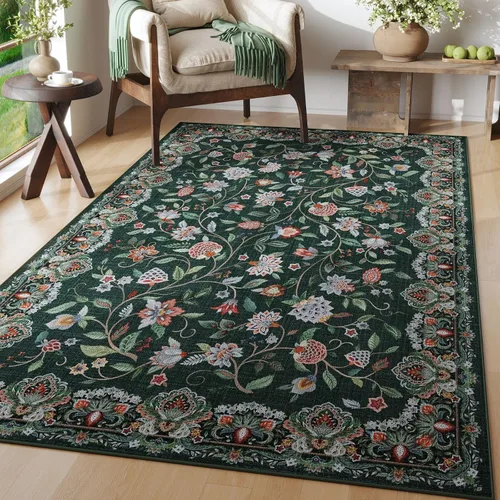 Miniatura 104 de Rugcomf Alfombras Vintage Paisley para Sala de Estar 5' x 7' - Alfombra de Área Lavable a Máquina, Alfombra Floral Antideslizante de Pelo Bajo