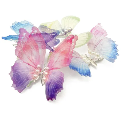 Flying Butterfly - Pinzas para el cabello, 4 piezas grandes de organza 3D de metal plateado, alas móviles, accesorios de 4.3 pulgadas para mujeres y