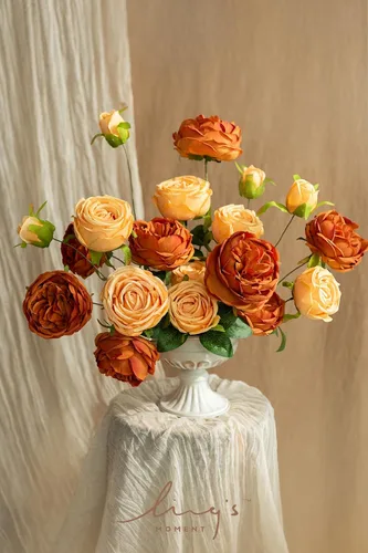 Miniatura 4 de Ling's moment Flores artificiales Austin de seda de terracota, rosas de seda naranja con tallo para ramos de boda de otoño, centros de mesa, fiesta