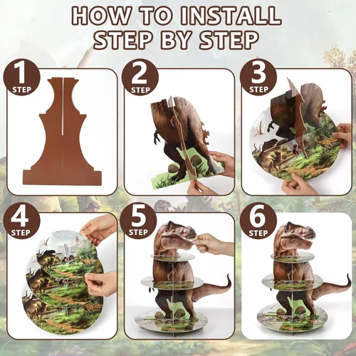 Miniatura 3 de ZOIIWA Soporte de cupcakes con temática de dinosaurio para decoración de fiesta de cumpleaños de dinosaurio, 24 decoraciones de cupcakes, 3 niveles
