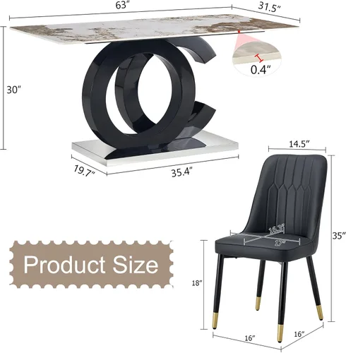 Miniatura 3 de Juego de mesa de comedor MUUOKY para 6, mesa de cocina y sillas para 6, tapa de mesa de piedra sinterizada con 6 sillas de comedor modernas Mesa