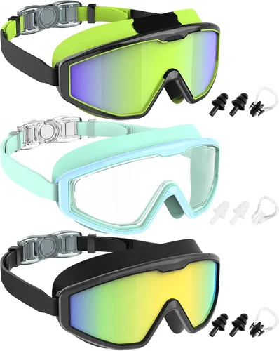 Miniatura 15 de NSSIW Gafas de natación para niños, antiniebla, sin fugas, con clip para la nariz, tapones para los oídos para niñas, niños y jóvenes, 6-14, paquete