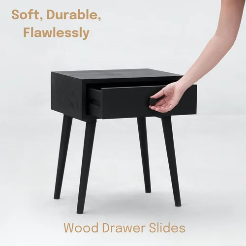 Miniatura 5 de NTC Mesita de noche Lux de roble macizo con cajón, mesa auxiliar moderna de mediados de siglo, muebles de noche, mesa auxiliar, fácil montaje, negro