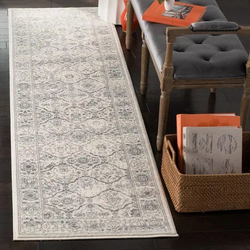 SAFAVIEH Carnegie Collection - Alfombra de pasillo, 2 pies 3 pulgadas x 8 pies, color crema y gris oscuro, diseño vintage envejecido, no desprende