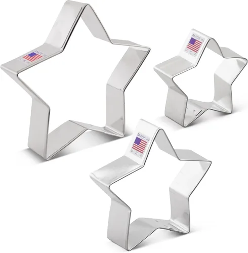 Miniatura 9 de Juego de 3 cortadores de galletas Ann Clark Star fabricados en los Estados Unidos, formas de 4 pulgadas, 3.25 pulgadas, 2.75 pulgadas