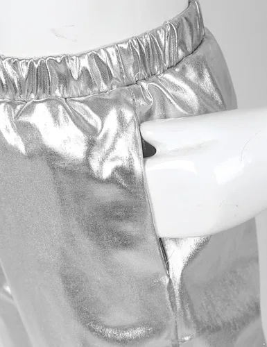 Miniatura 5 de Manyakai Pantalones de baile metálicos brillantes para niños y niñas, leggings atléticos, hip hop, ropa de baile callejero