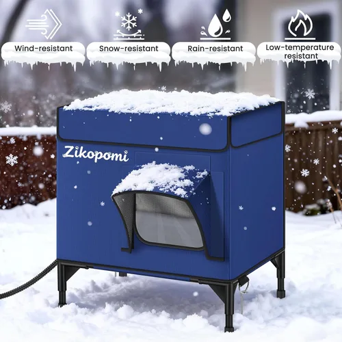 Miniatura 7 de Zikopomi Casa climatizada para gatos para exteriores con base elevada, casa para gatos al aire libre con 2 puertas de escape seguras, diseño