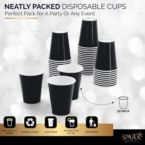 Miniatura 3 de Vasos de papel desechables, 8 onzas, tazas de café de papel negro, tazas desechables de café fuertes y resistentes para fiestas, bodas, día