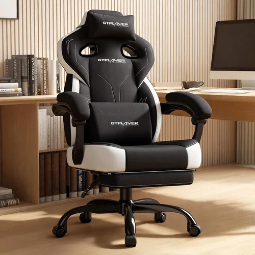 Miniatura 13 de GTPLAYER Sillas de juegos para adultos, asiento ergonómico grande y alto para juegos con reposapiés y soporte lumbar, cómoda silla de oficina