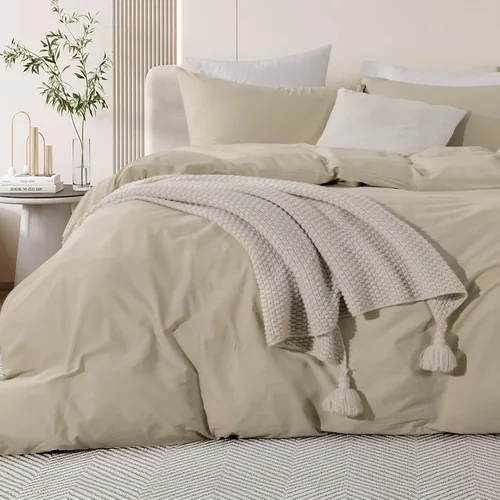 Miniatura 56 de NEXHOME PRO Funda de edredón de algodón para niños, tamaño twin, aspecto de lino, blanco, orgánico, natural, 100% algodón lavado, juego de ropa