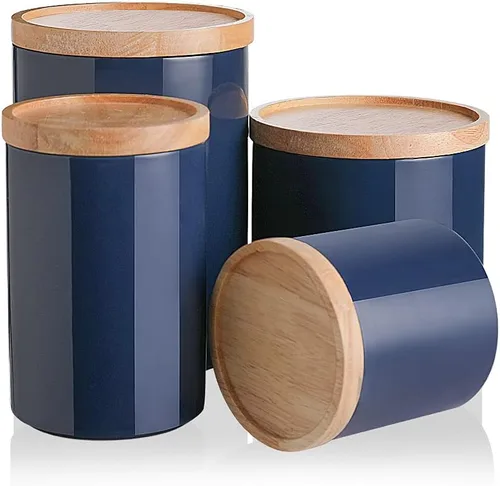 Miniatura 45 de Sweejar Kitchen Canisters - Tarro de cerámica para almacenamiento de alimentos, recipientes apilables con sello hermético y tapa de madera
