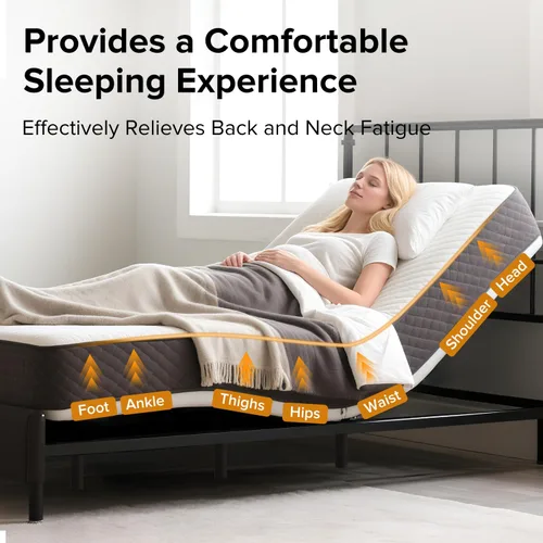 Miniatura 4 de Base de cama ajustable Queen – Base eléctrica ajustable con control remoto inalámbrico, gravedad cero y masaje, carga USB y almacenamiento debajo